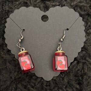Red Glass Resin Earrings with Silver Hooks